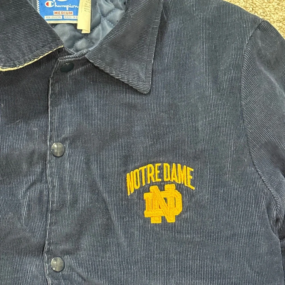 Vintage 80s Champion‎ Notre Dame Corduroy Bomber Jacket Mens M Navy USA Made